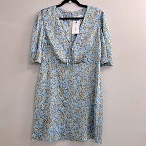 NWT Park and fifth Kendal Tie Mini Dress Blue Posy Satin size XL